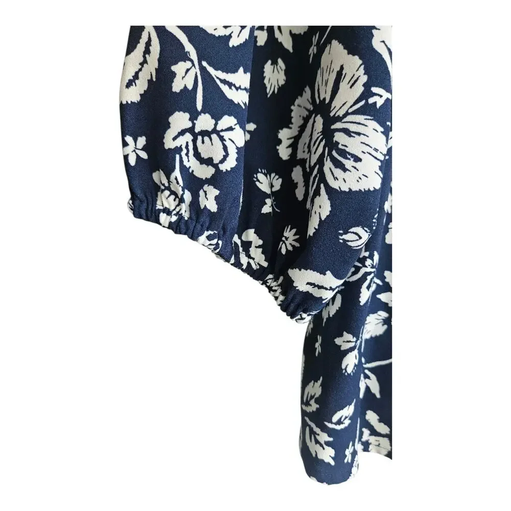 Croft & Barrow Womens L Blouse Top Floral Flap Pockets Button-Up Split Neck